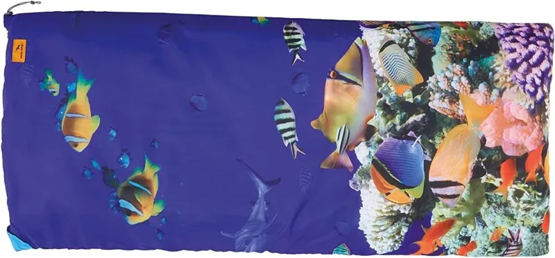 EASY CAMP kids sleeping bag with aquarium print, ideal for camping in the UAE
